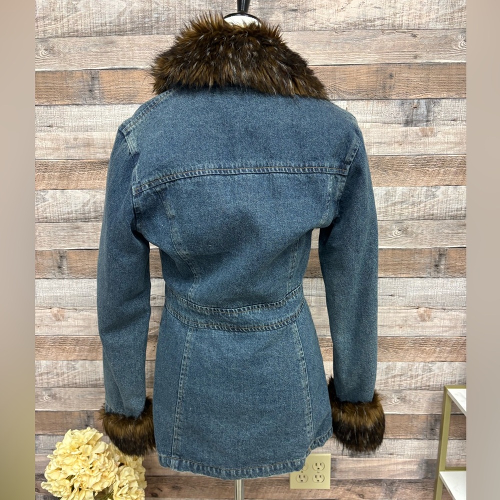 Guava Gallery & Comp Denim Blazer Faux Fur Trim Small - Picture 3 of 6